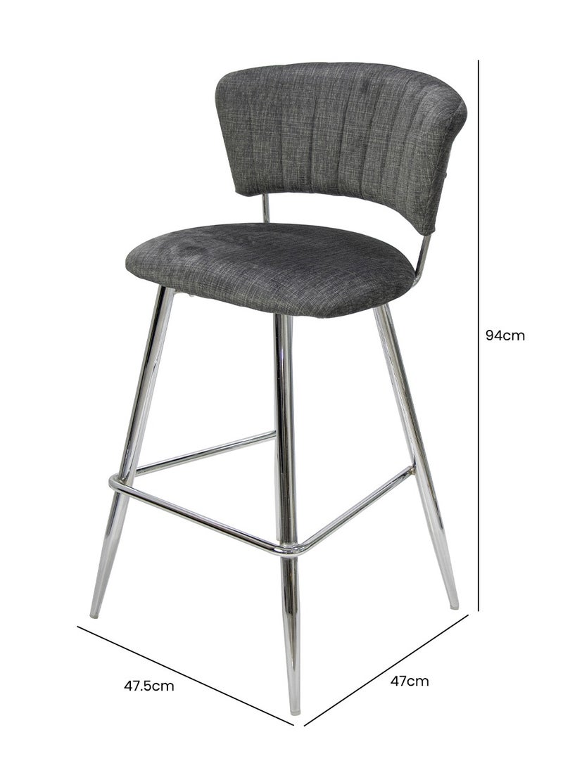 فانتي ليفينج  مقعد بار مخملي، كرسي مرتفع منجد باللون الرمادي الحديث مقاس 94 سم مع أرجل معدنية من الكروم، مقعد بدون ذراع للمنزل والحانة والمطبخ - Image 2