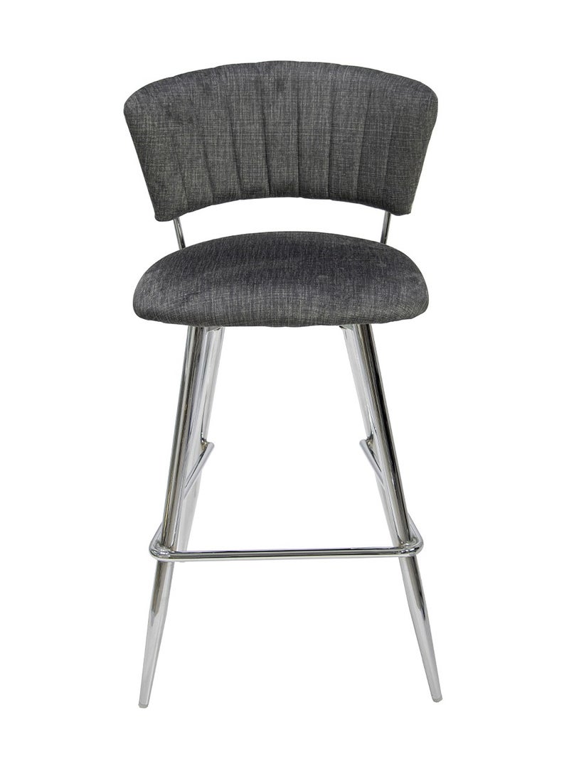 فانتي ليفينج  مقعد بار مخملي، كرسي مرتفع منجد باللون الرمادي الحديث مقاس 94 سم مع أرجل معدنية من الكروم، مقعد بدون ذراع للمنزل والحانة والمطبخ - Image 3