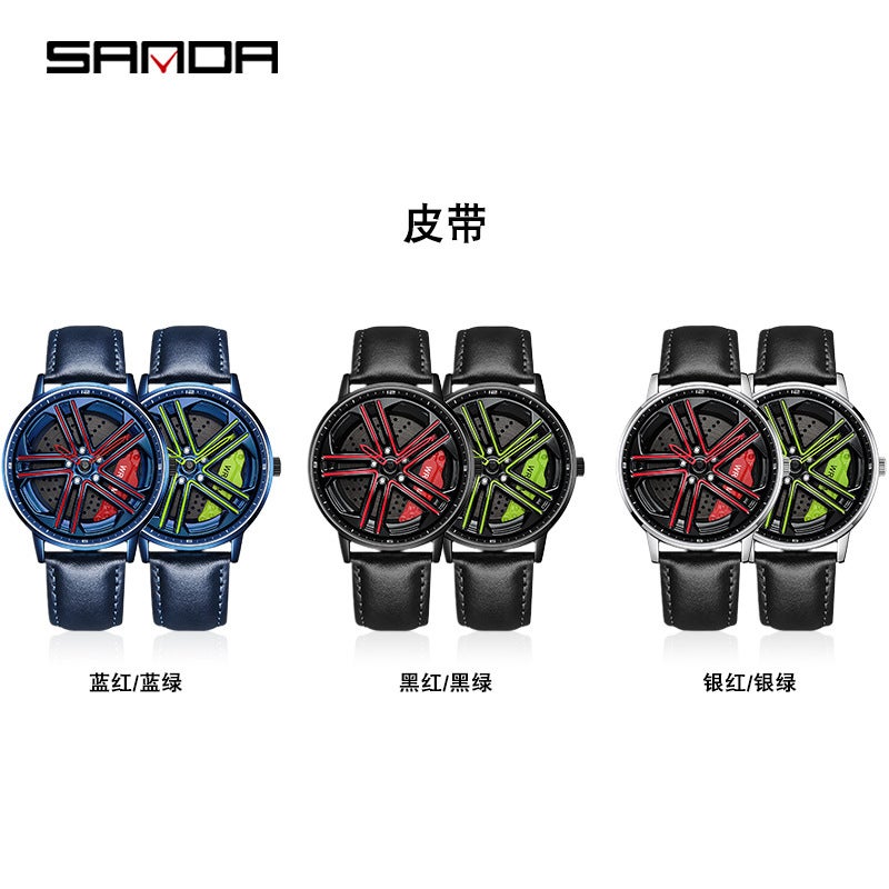 Sanda Quartz Men'S Watch Casual Leather Strap Creative Personality Hollow Rotating Solid Steel Band Men'S Wristwatch - Image 4