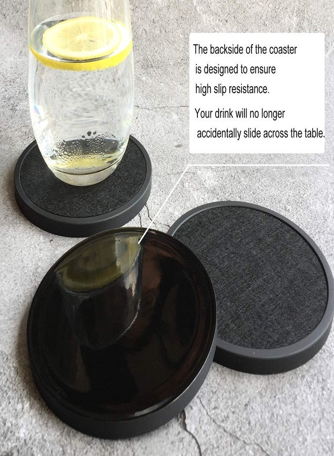 MECOWON Absorbent Coasters for Drinks with Holder - 6packs, Silicone Coaster with Soft Felt Insert, Black (Coasters with Holder, Black) - Image 4