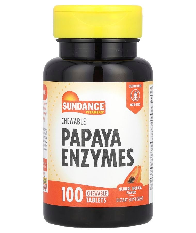 Sundance Vitamins Chewable Papaya Enzymes Natural Tropical  100 Chewable Tablets