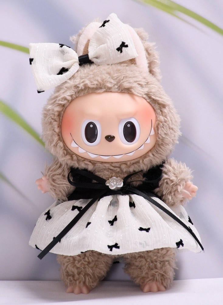 Clothes for Labubu(NO Doll) , Handcrafted Crochet 2 Piece Set for 17cm Doll, Premium Outfit with Accessories for Labubu, Stylish Clothes for Labubu Doll(camellia) - Image 1