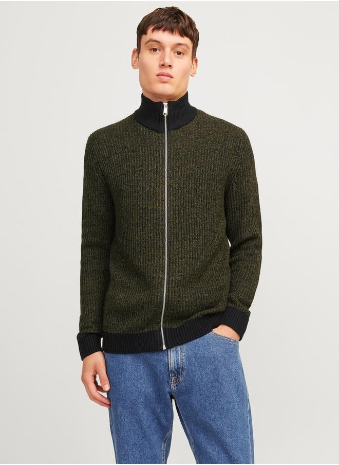 JJ Rebel by Jack and Jones High Neck Full Zip Knitted Cardigan  - Image 3