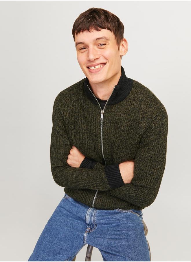JJ Rebel by Jack and Jones High Neck Full Zip Knitted Cardigan  - Image 1