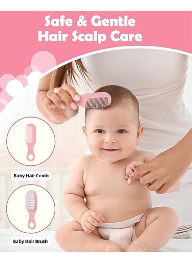 HPMY 8 in 1 Baby Grooming Kit,Baby Hair Brush/Nail Clipper/Nose Cleaner/Finger Toothbrush/Nail Scissors/Manicure Kit,Baby Care Grooming Kit,Baby Daily Grooming Kit,Baby Essentials Kit for Newborn Girls Boys (Pink Baby Grooming kit) - Image 2