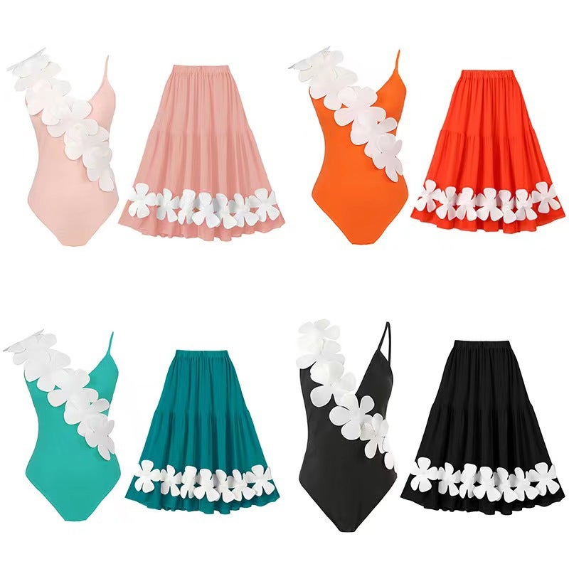 One-Piece Swimsuit Popular Quick-Drying Three-Dimensional Flower Shoulder Strap Southeast Asian Swimwear - Image 2