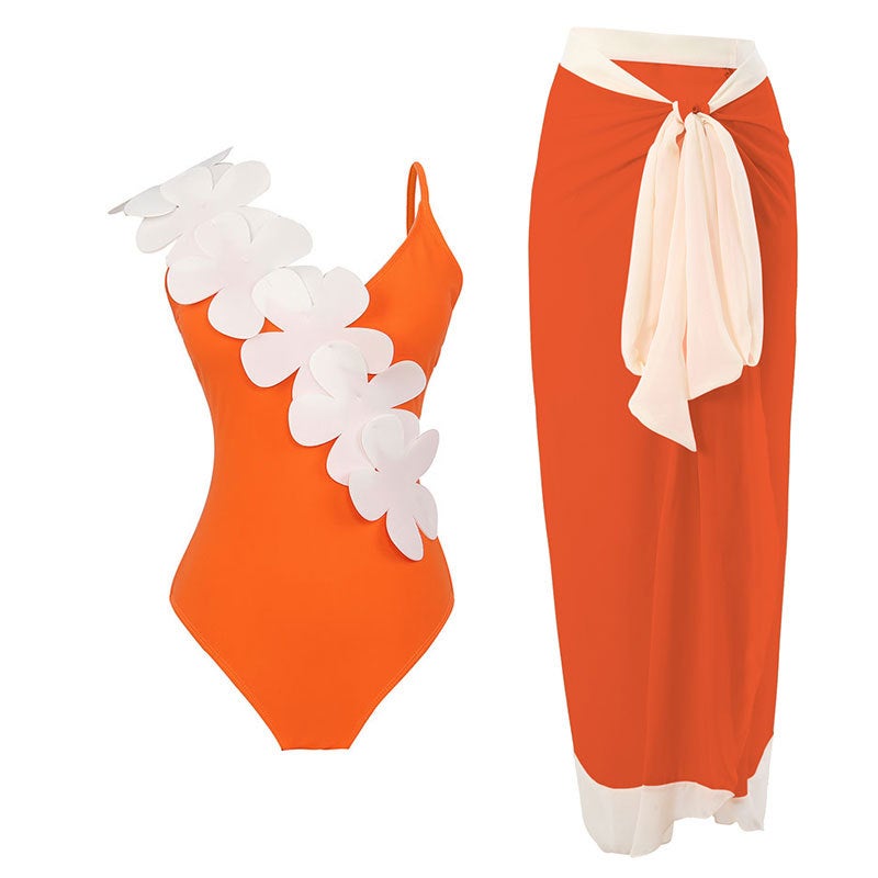 One-Piece Swimsuit Popular Quick-Drying Three-Dimensional Flower Shoulder Strap Southeast Asian Swimwear - Image 5