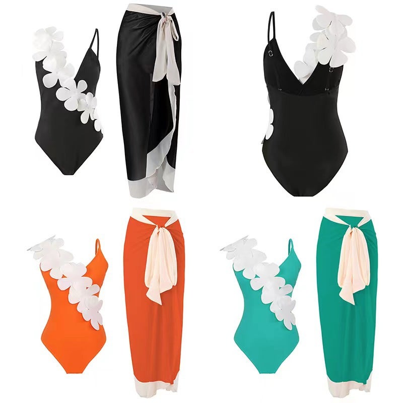One-Piece Swimsuit Popular Quick-Drying Three-Dimensional Flower Shoulder Strap Southeast Asian Swimwear - Image 3