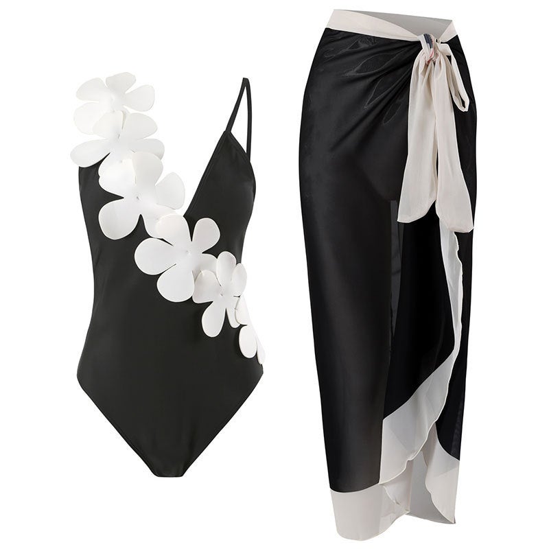 One-Piece Swimsuit Popular Quick-Drying Three-Dimensional Flower Shoulder Strap Southeast Asian Swimwear - Image 4