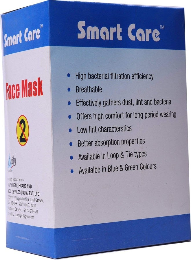 SMARTCARE Deluxe Blue 2-Ply Face Mask Elastic - Pack of 100 (Individually Wrapped) - Image 4
