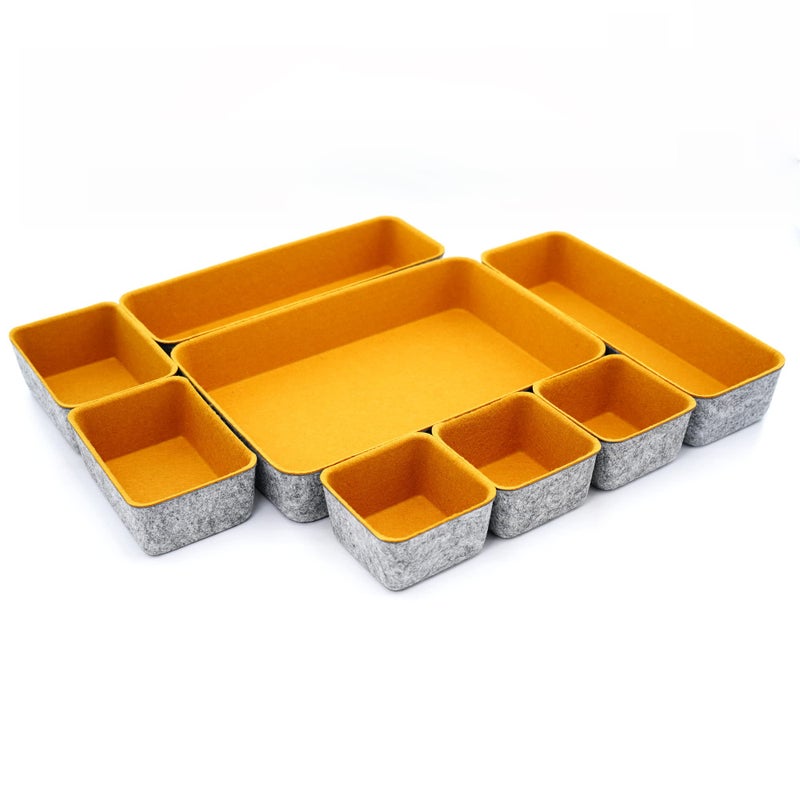 Welaxy Felt Desk Drawer Organizer Trays, 8-Piece Storage Bins for Office Supplies, Entryway Catchall, Makeup & Decluttering (Curry) - Image 2