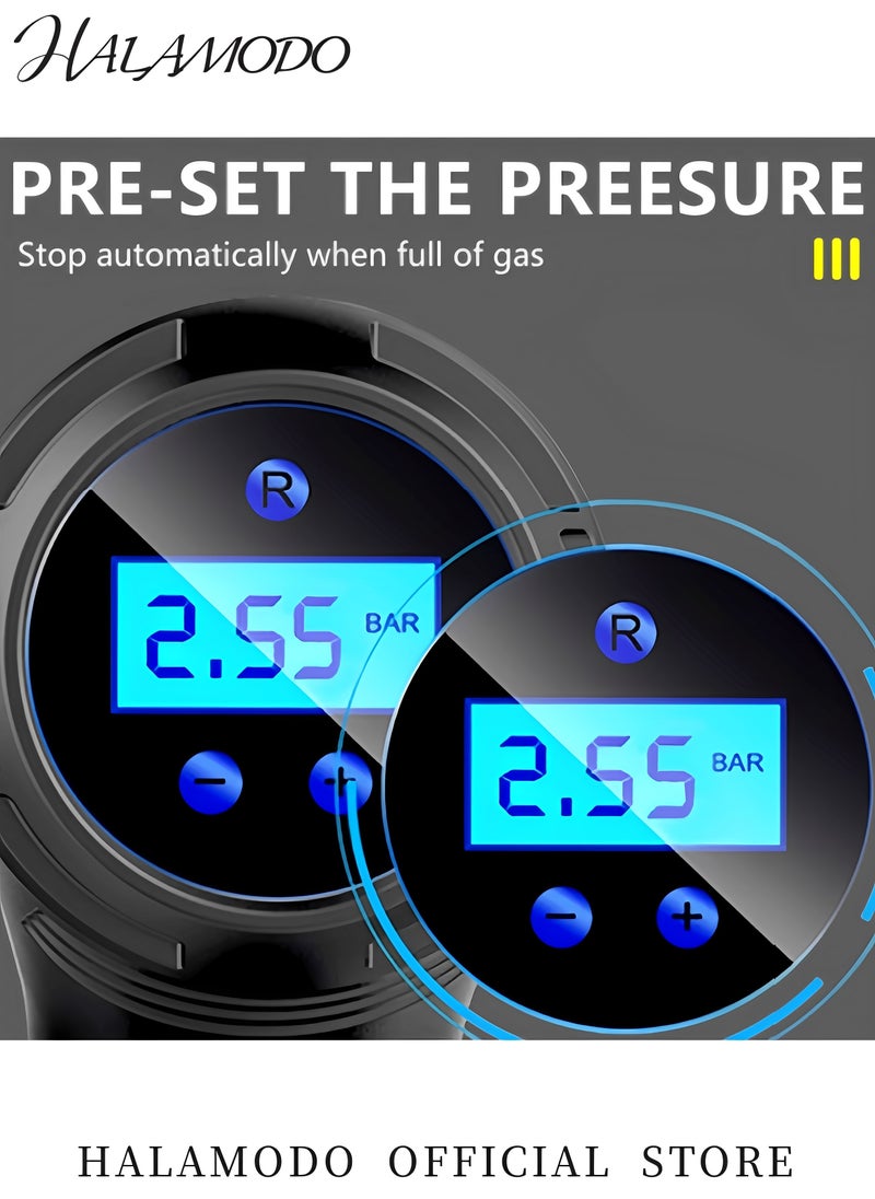 HALAMODO - Car Tire Inflator Portable Air Compressor Pump with Tire Pressure Detection Preset and Auto Shut off 12V Up to 150 PSI Tire Pump with Digital Pressure Gauge & LED Light - Image 1