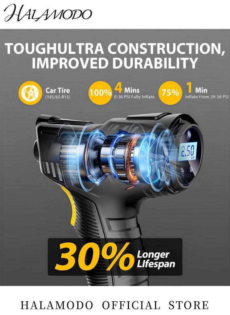 HALAMODO - Car Tire Inflator Portable Air Compressor Pump with Tire Pressure Detection Preset and Auto Shut off 12V Up to 150 PSI Tire Pump with Digital Pressure Gauge & LED Light - Image 1