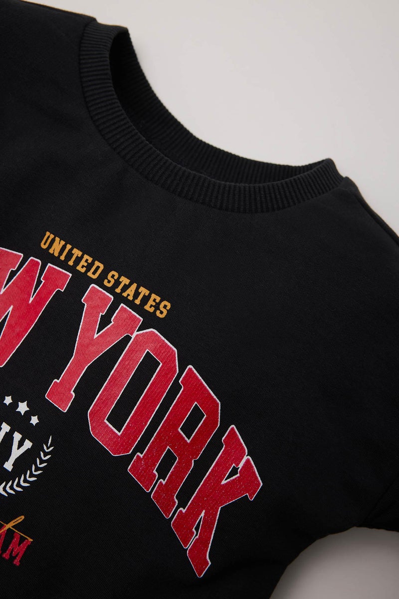 ديفاكتو سويت شيرت بيبي اولادي بطبعة شعار قصة عادية ببطانة ناعمة - Image 2