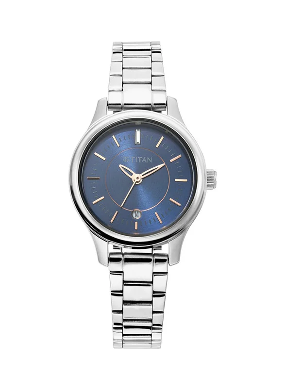 تيتان Titan Quartz Analog with Date Blue Dial Metal Strap Watch for Women