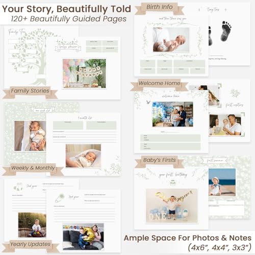 Braveriky Keepsake Baby Memory Book for Boys and Girls - First 5 Year Baby Book - Monthly Milestone Book - Gender Neutral Journal Scrapbook Photo Album from Birth to Age 5 - Baby Shower & New Mom Gift, Forest - Image 3