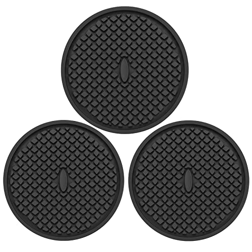 CAETOUNG 3 Pack Silicone Coasters for Drinks, Thickened Black Coaster with Deep Tray Grooved Design Cup Mat, Washable Heat Resistant Durable Non-Slip Coasters for Coffee Table Wooden Desk Kitchen Bar - Image 1