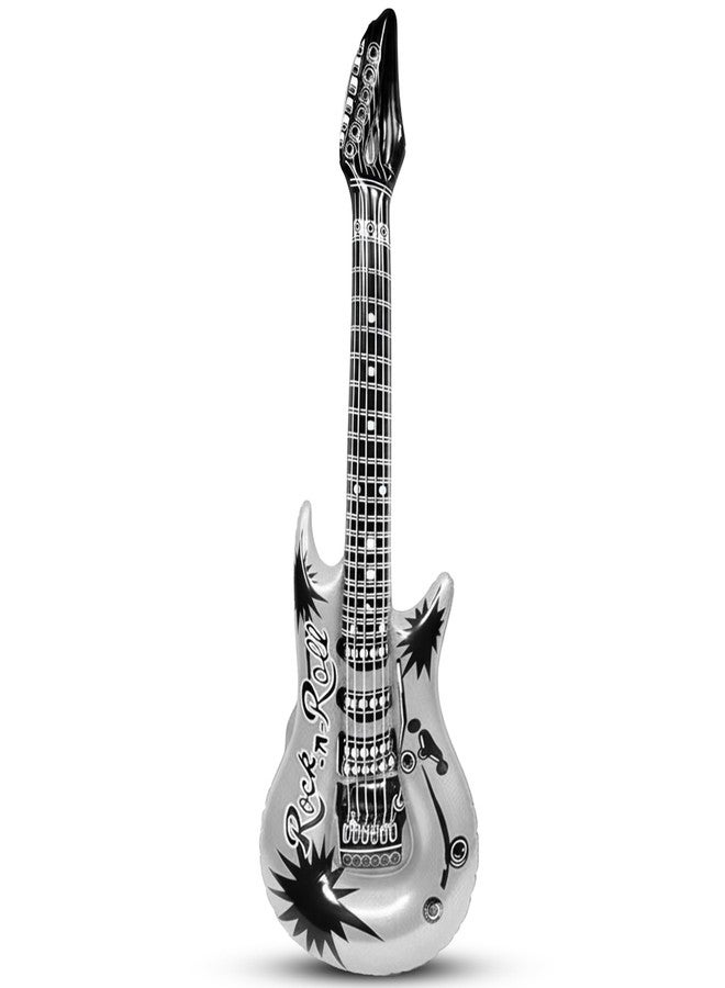 Vaulted Skulls & Co Inflatable Guitar | Blow Up Guitar | Guitar Prop | Guitar Party Decorations | Silver | 37 Inches - Image 1