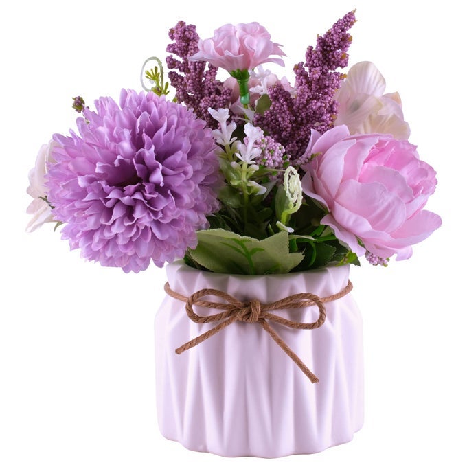 Artificial Potted Flowers Small Ceramic Vase Fake Flower Plants Desktop Decoration Indoor for Home and Office Faux Flowers Hydrangea Decora for TableBookshelfBedroomLiving RoomPartyPurple