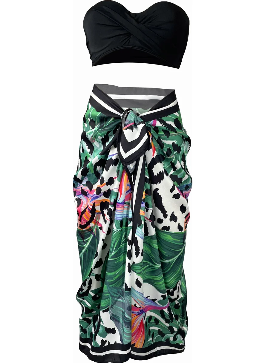 بولدر Lana-Black Leo Leaf Pattern Pareo See-through Shiny FABRIC-95CM*145CM