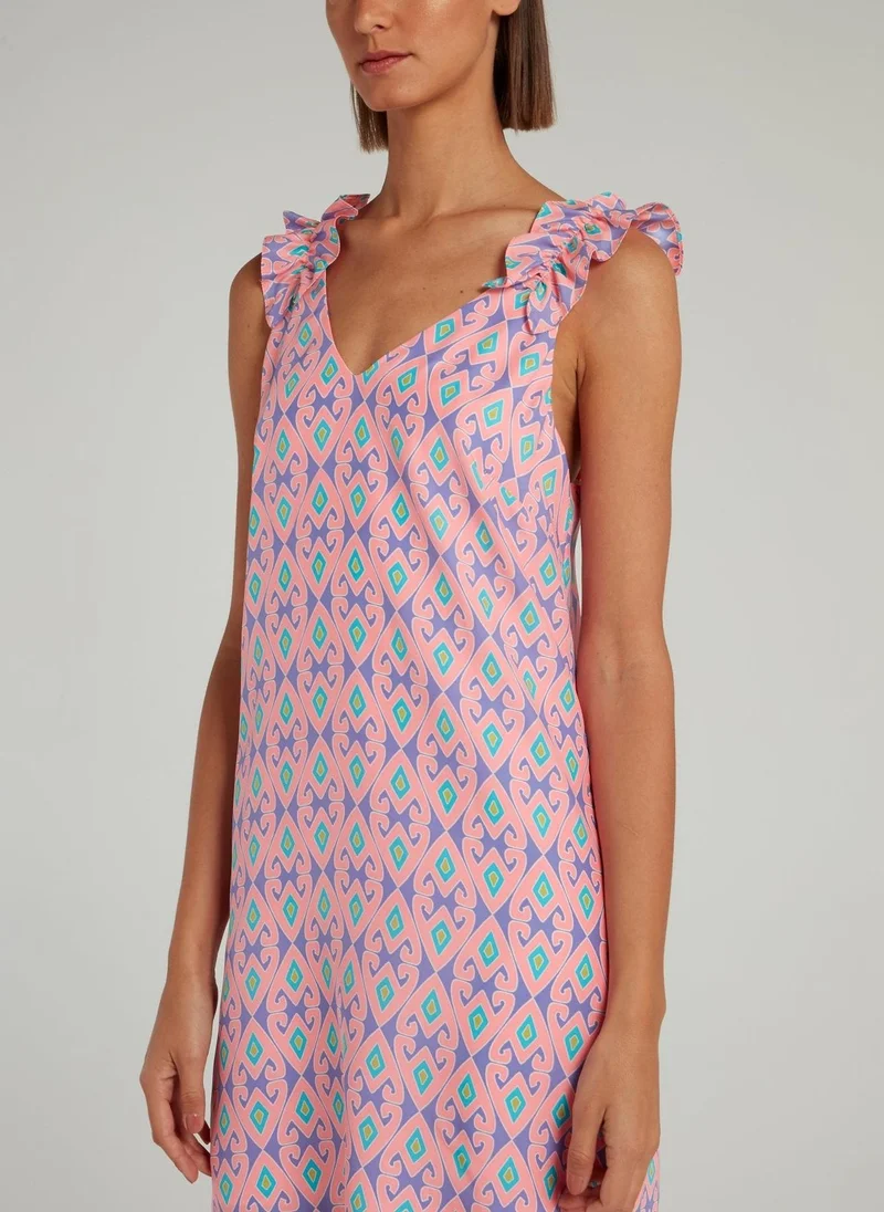 Alice and trixie Pink Ruffle Strap Silk Shift Dress