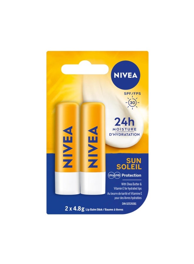 NIVEA Sun Caring Lip Balm Sticks with SPF 30, Duo Pack (2 x 4.8 g)(Imported from Canada) - Image 1