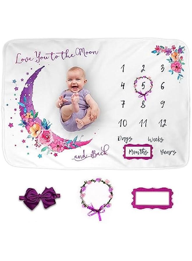 HOOKOR Organic Baby Monthly Milestone Blanket For 1-12 Month Boy or Girl - Months Blanket Newborn Announcement Disc - Growth Chart Milestone Blanket (Dream) - Image 1