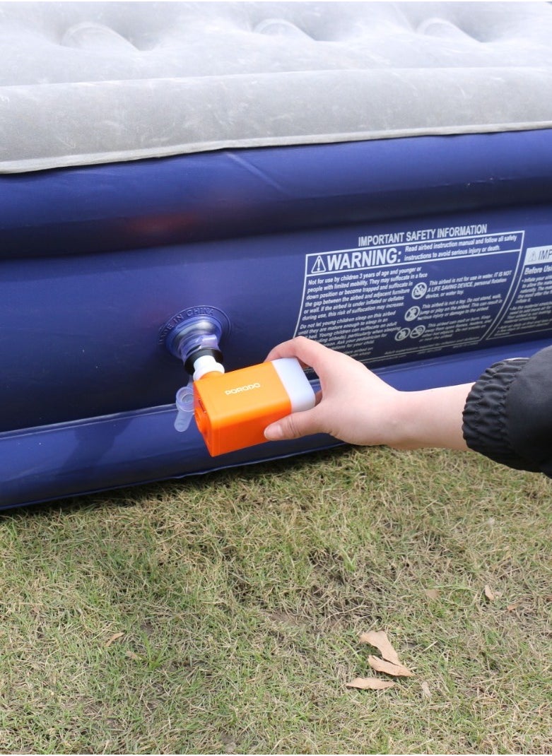 porodo 4-Function Portable Pump / Inflate / Deflate / Light / Power Bank / Compact & Lightweight / Camping / Outdoor - Orange  - Image 2