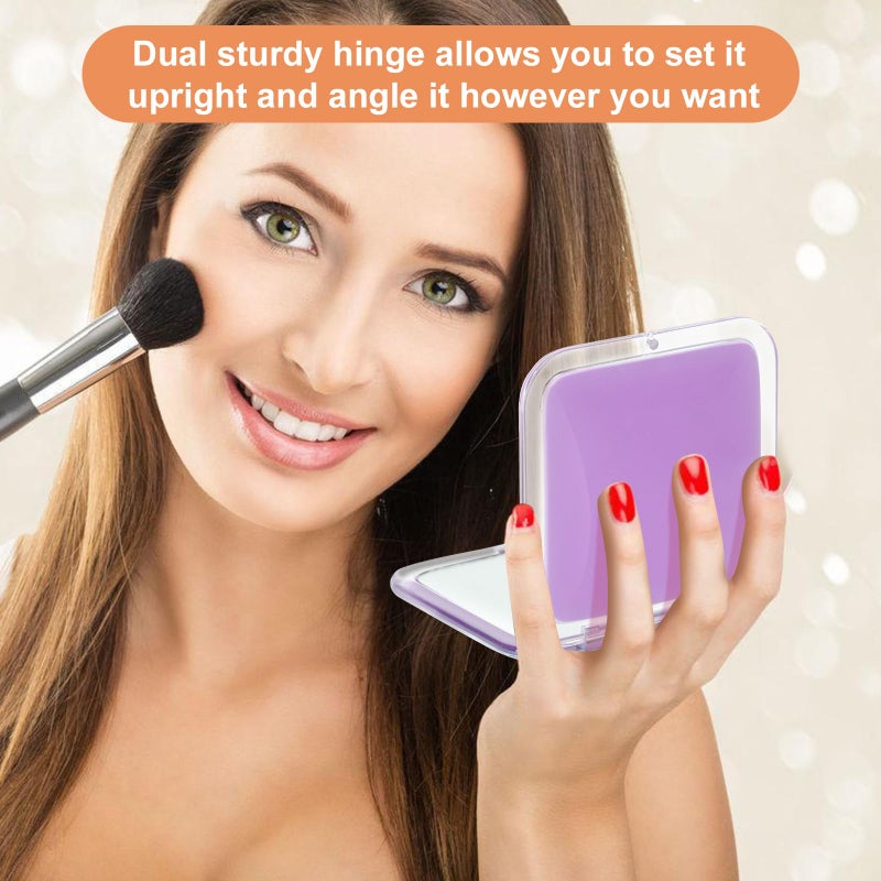 Santoo Compact 15X Magnifying Makeup Mirror For Travel  Small Pocket Mirror-Handheld  Foldable & Portable 2-Sided With 15X Magnifying And 1X Mirror For Purses - Square 3.3 X 3.3 Inch (Purple) - Image 4
