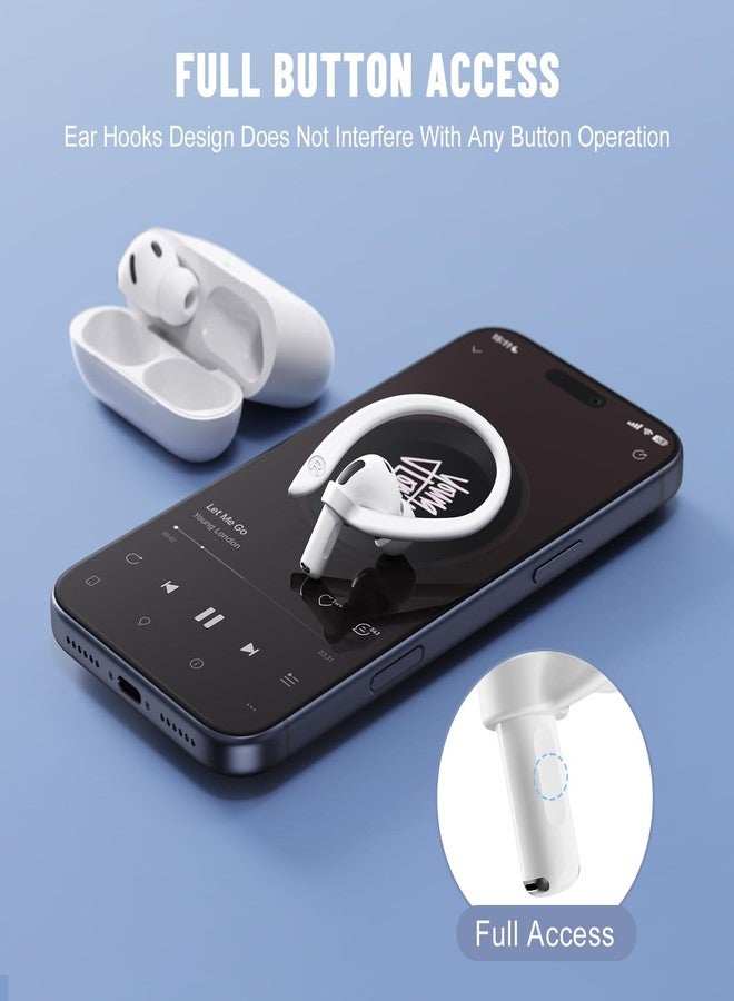 ICARERSPACE 2 Pairs Ear Hooks Compatible with AirPods Pro 3/2/1, AirPods 1/2/3, [M & L Size Pairs] Upgraded Full Button Access Ear Hooks for AirPods 1, 2, 3, 4,Pro, Pro 2, Pro 3 - White - Image 4