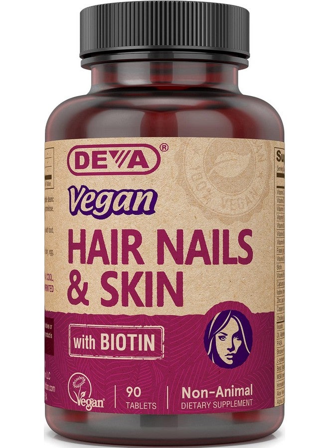 Deva Vegan Vitamins Hair Nails & Skin Supplement With 500 Mcg Of Biotin Per Tablet 90 Tablets - Image 1