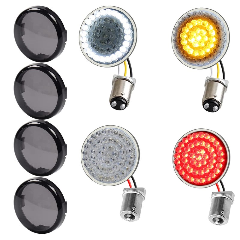 MotoParAcc 1157 Front 1156 Rear LED Turn Signals, 2 Inch Bullet 12V Motorcycle Blinker Running Lights for Harley Dyna, Road King, Sportster 1200, Iron 883