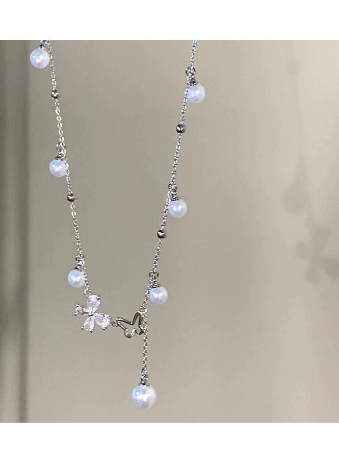 Goolsky Pearl Tassel Pendant Necklace – French-Inspired Sweet Chic Collarbone Chain for Women - Image 1