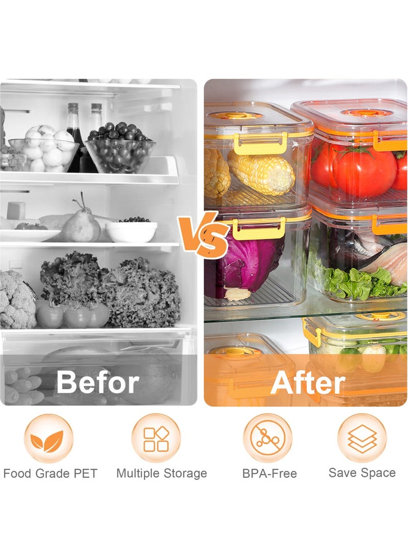 Adando - Adando Vacuum Fridge Organizer 4pcs- Stackable Food Storage Containers Clear Freshness Box Microwaveable with 2 Pump & Time Dial& Airtight Lock for Vegetables, Fruits& Meats for Fridge & Pantry - Image 1
