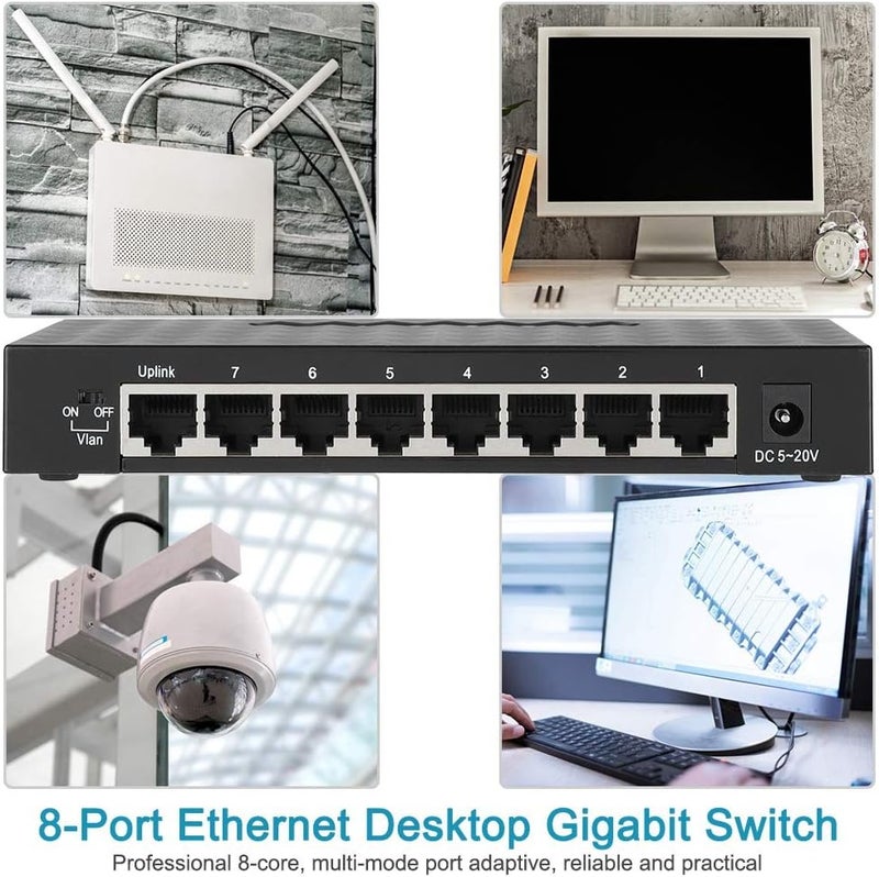 comfrt 8 Ports Hundred Meg Smart Switch , High Performance Network VLAN Hub Desktop Switch Plug and Play,Sturdy Metal Shielded Ports (Black)(us) - Image 3