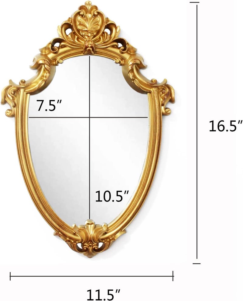 ايوندم مرآة عتيقة بحجم 16.5 × 11 بوصة، مرآة زخرفية للجدار على شكل درع (ذهبي فرشاة) - Image 4
