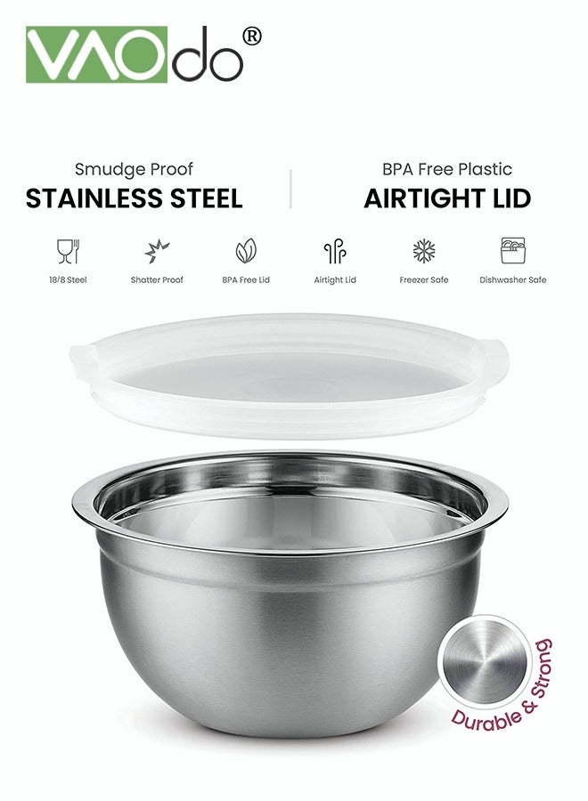 فاو دو 5 قطع وعاء خلط دائري للخلط، طقم أوعية خلط من الفولاذ المقاوم للصدأ مع غطاء وعاء خبز سلطة العجين فضي 18/20/22/24/26 سم - Image 4