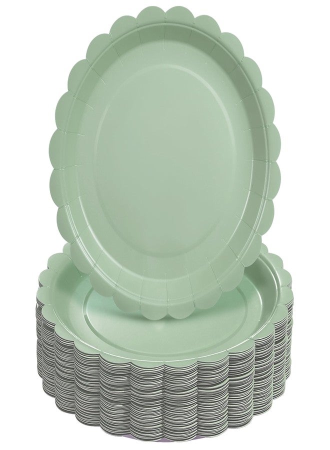 Goodluck Goodlluck 50 Pcs Sage Green Paper Plates 7 Inch Scalloped Disposable Dessert Plates, Small Appetizer Cake Plates for Wedding, Baby Shower, Birthday Party - Image 1