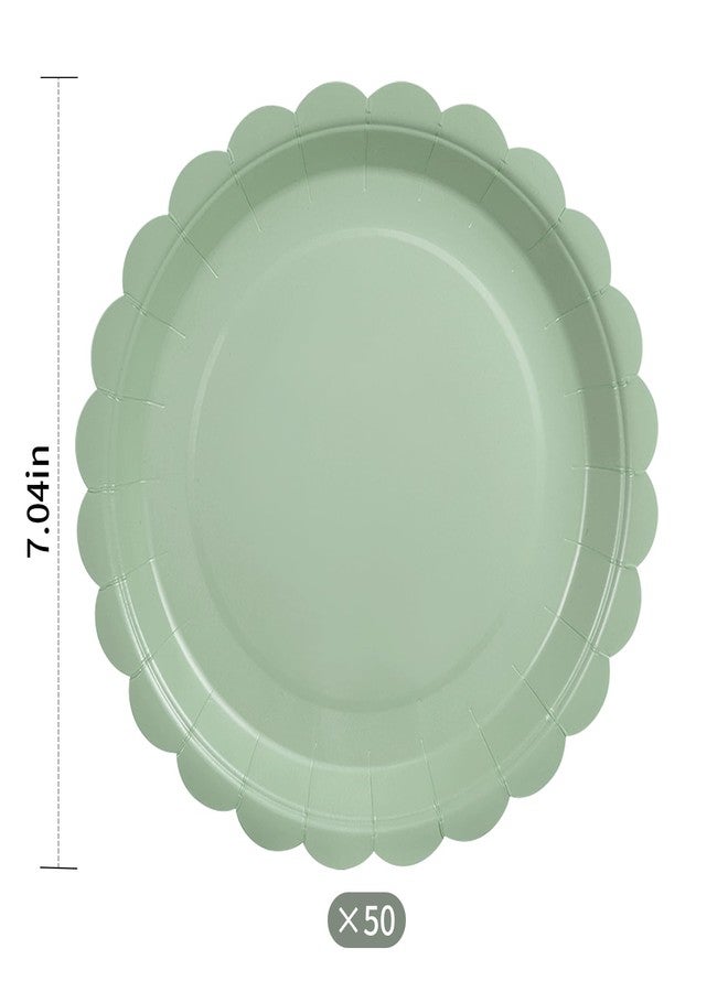 Goodluck Goodlluck 50 Pcs Sage Green Paper Plates 7 Inch Scalloped Disposable Dessert Plates, Small Appetizer Cake Plates for Wedding, Baby Shower, Birthday Party - Image 2
