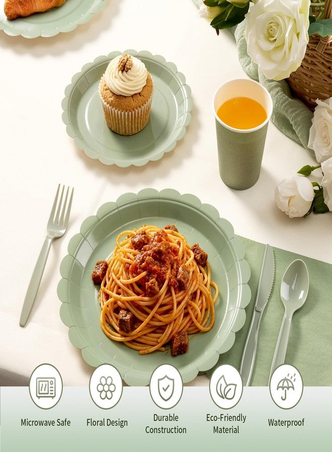 Goodluck Goodlluck 50 Pcs Sage Green Paper Plates 7 Inch Scalloped Disposable Dessert Plates, Small Appetizer Cake Plates for Wedding, Baby Shower, Birthday Party - Image 3