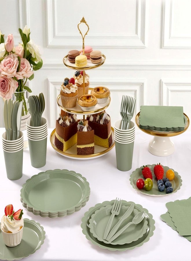 Goodluck Goodlluck 50 Pcs Sage Green Paper Plates 7 Inch Scalloped Disposable Dessert Plates, Small Appetizer Cake Plates for Wedding, Baby Shower, Birthday Party - Image 5