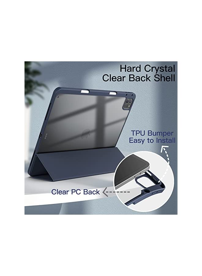 Jetech حافظة لجهاز iPad Pro مقاس 12.9 بوصة (2022/2021/2020/2018) مع حامل قلم، غطاء خلفي شفاف شفاف مع حامل رفيع مقاوم للصدمات، خاصية الإيقاظ/النوم التلقائي (أزرق داكن) - Image 2