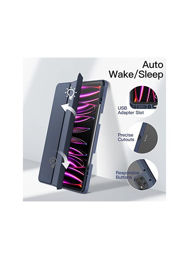 Jetech حافظة لجهاز iPad Pro مقاس 12.9 بوصة (2022/2021/2020/2018) مع حامل قلم، غطاء خلفي شفاف شفاف مع حامل رفيع مقاوم للصدمات، خاصية الإيقاظ/النوم التلقائي (أزرق داكن) - Image 5