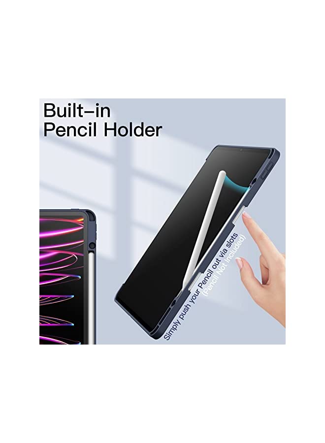 Jetech حافظة لجهاز iPad Pro مقاس 12.9 بوصة (2022/2021/2020/2018) مع حامل قلم، غطاء خلفي شفاف شفاف مع حامل رفيع مقاوم للصدمات، خاصية الإيقاظ/النوم التلقائي (أزرق داكن) - Image 4