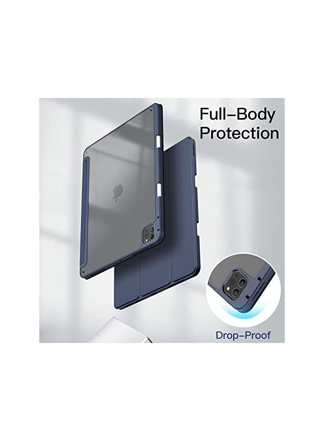 Jetech حافظة لجهاز iPad Pro مقاس 12.9 بوصة (2022/2021/2020/2018) مع حامل قلم، غطاء خلفي شفاف شفاف مع حامل رفيع مقاوم للصدمات، خاصية الإيقاظ/النوم التلقائي (أزرق داكن) - Image 3