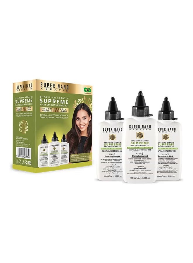 Super Nano Keratin Supreme Hair Brazilian Keratin Kit, Hair Smoothing, Professional Hair Care, Long Lasting Results, Keratine Hair Treatment | 3 x 100ml