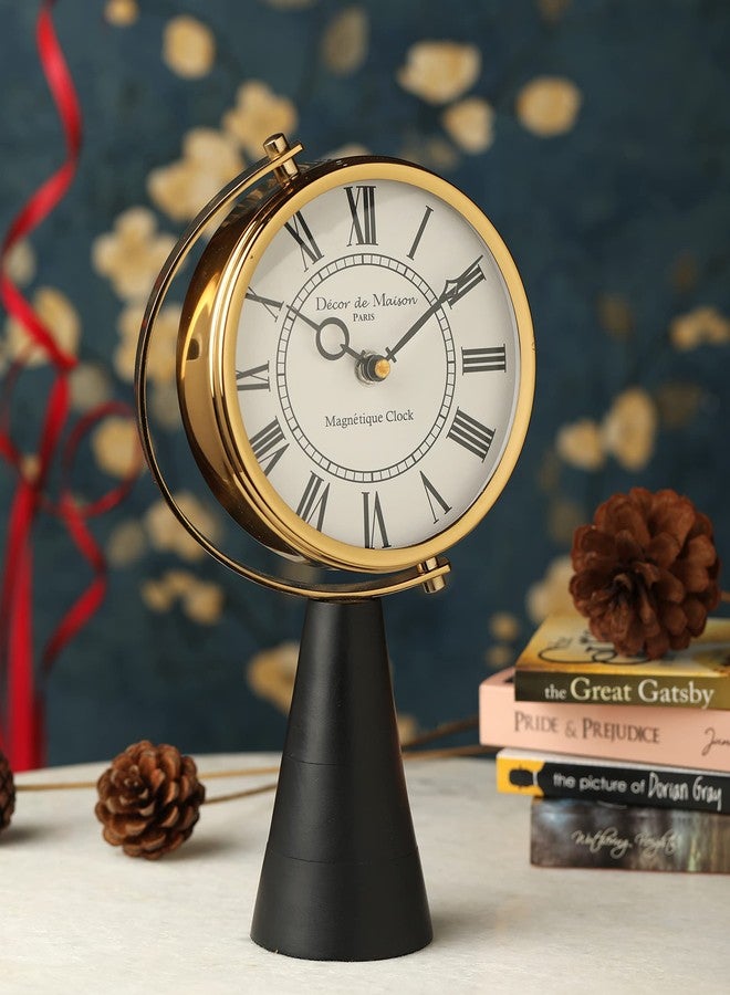 Decor de Maison Handcrafted Wood's Pedestal Table Analog Clock For Home Decor And Table Decor Analog Clock For Living Room Bedroom Study Table And Office Desk (12 Inch Height),Gold - Image 3