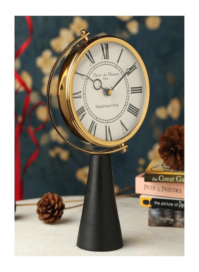 Decor de Maison Handcrafted Wood's Pedestal Table Analog Clock For Home Decor And Table Decor Analog Clock For Living Room Bedroom Study Table And Office Desk (12 Inch Height),Gold - Image 1