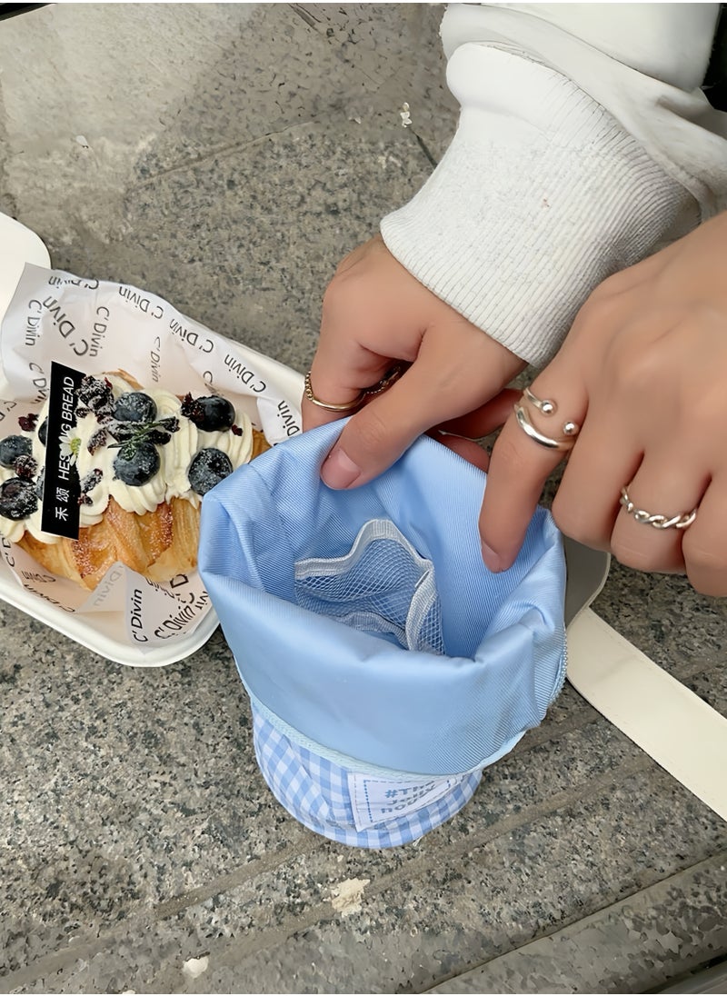 Paraphrase Blue Gingham Multi-Functional Foldable & Standable Pencil Case – Cute Storage Pouch & Makeup Brush Holder for School, Travel, and Daily Use  - Image 4