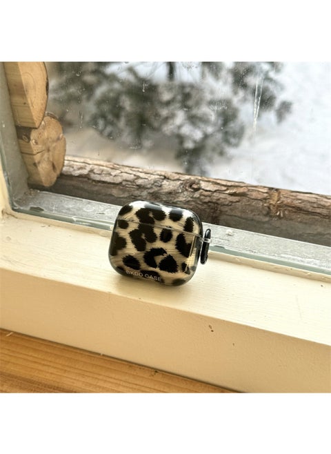 Retro Leopard Print Airpods Pro4 Generation Headset Protective Cover For Apple Wireless Bluetooth Headset 3 Generation/Pro2-Color:Imd Headphones Black And Gray Leopard Print + Ring-Applicable Models:Airpods 3rd Generation